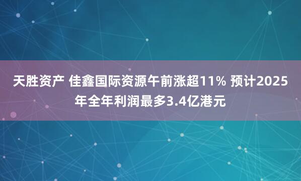 天胜资产 佳鑫国际资源午前涨超11% 预计2025年全年利润最多3.4亿港元
