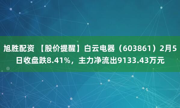 旭胜配资 【股价提醒】白云电器（603861）2月5日收盘跌8.41%，主力净流出9133.43万元